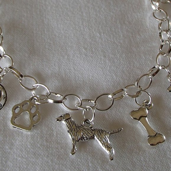 Puppy Dogs Animal Theme Charm Bracelet Handcrafted + Organza Roses Gift Bag - Picture 4 of 7